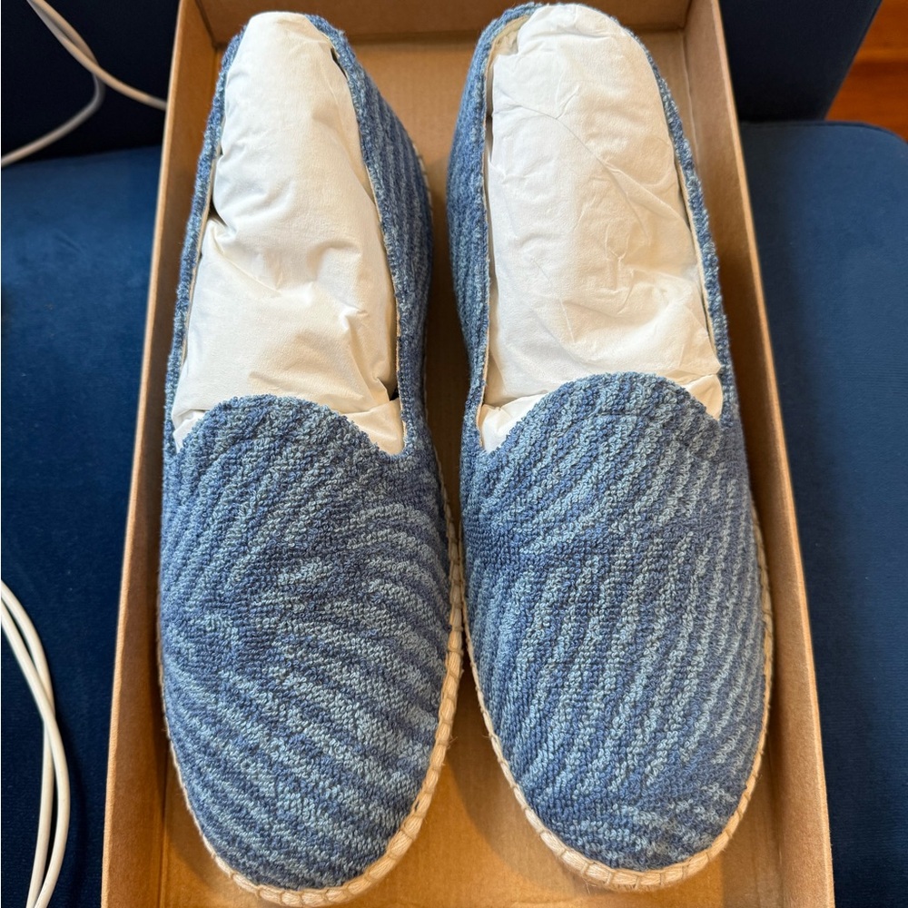 Blue Slip-On Loafers Textured Fabric